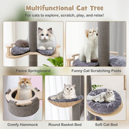 Floor to Ceiling Cat Tree with 93"-107" Adjustable Height, Gray Cat Trees Condos & Scratchers   at Gallery Canada