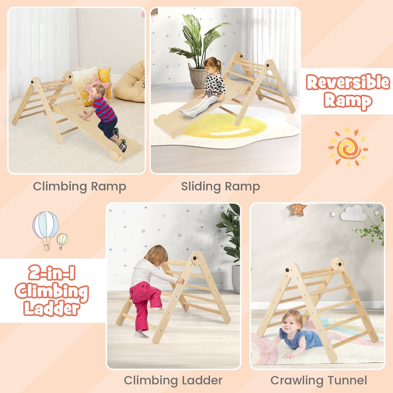 3-in-1 Triangular Climbing Toys for Toddlers, Natural Climbers & Slides   at Gallery Canada