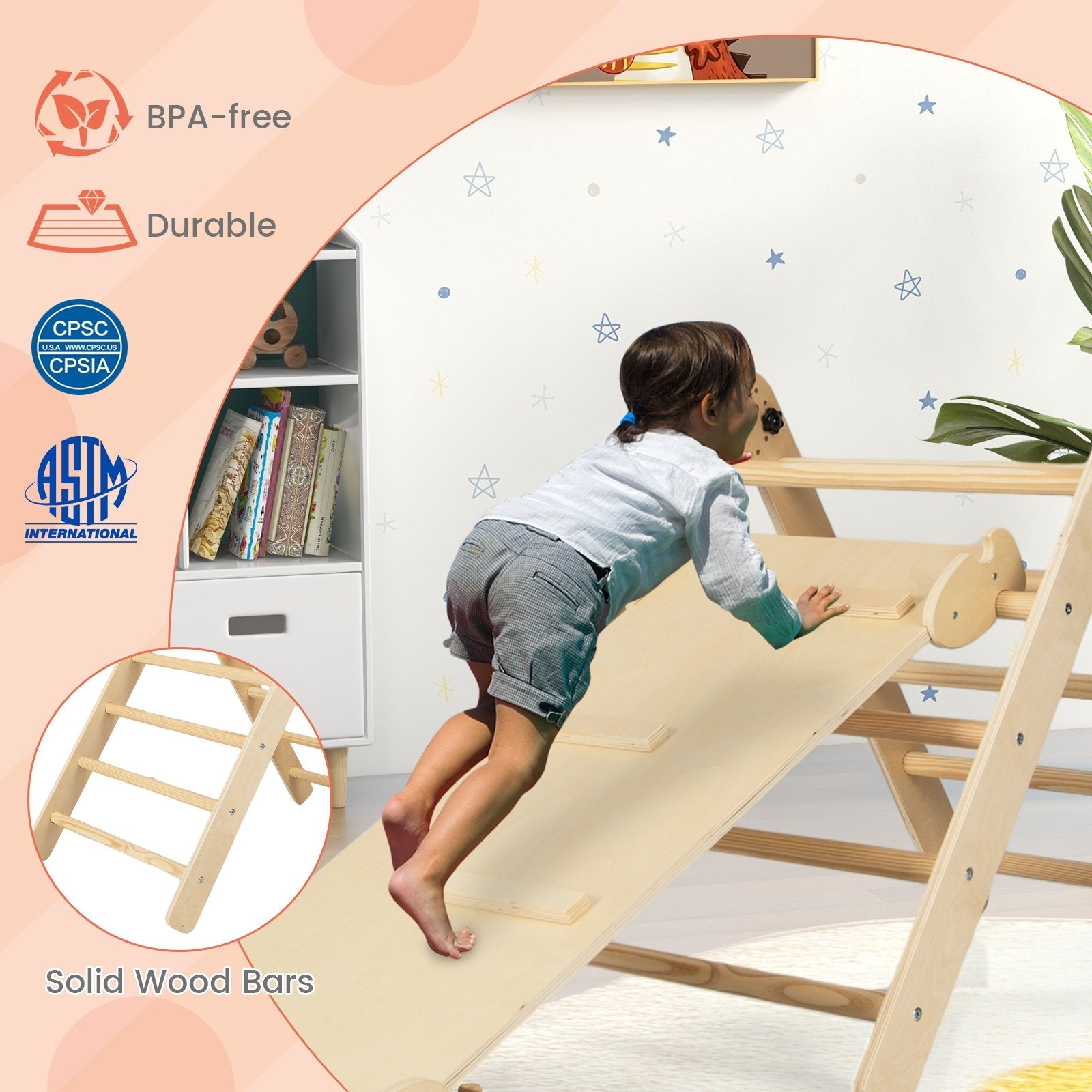 3-in-1 Triangular Climbing Toys for Toddlers, Natural Climbers & Slides   at Gallery Canada