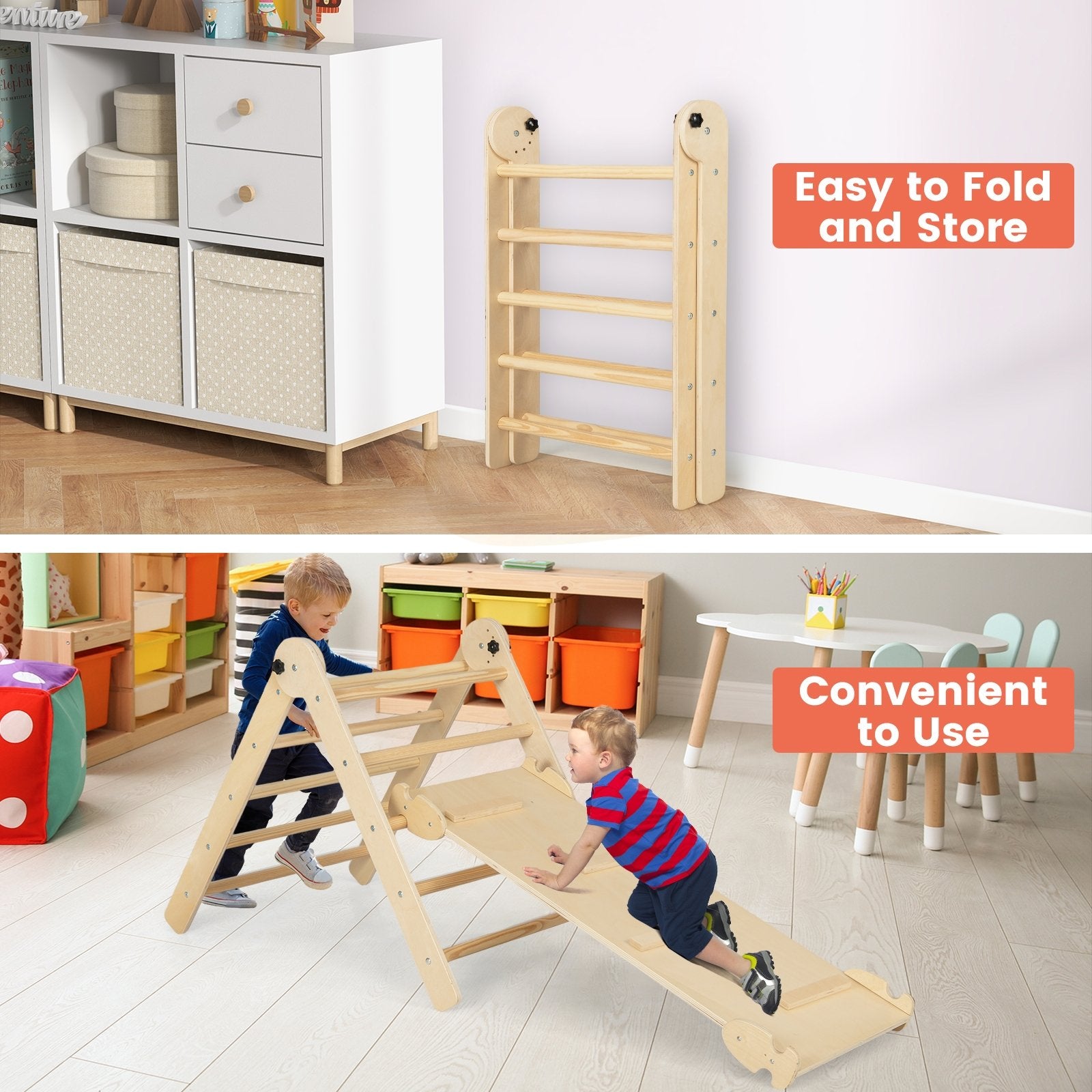 3-in-1 Triangular Climbing Toys for Toddlers, Natural Climbers & Slides   at Gallery Canada