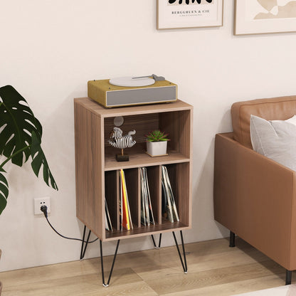 Record Player Stand with Charging Station for Living Room Bedroom, Walnut End & Side Tables   at Gallery Canada