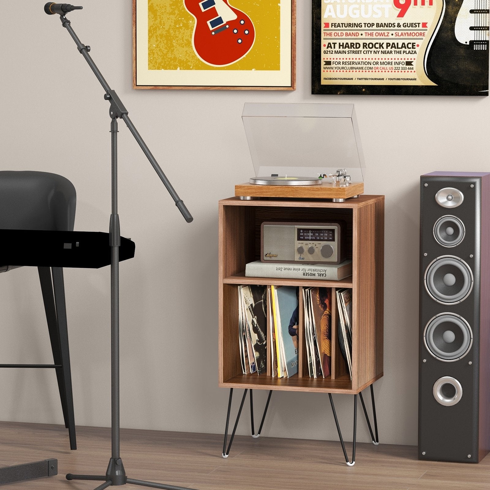 Record Player Stand with Charging Station for Living Room Bedroom, Walnut End & Side Tables   at Gallery Canada