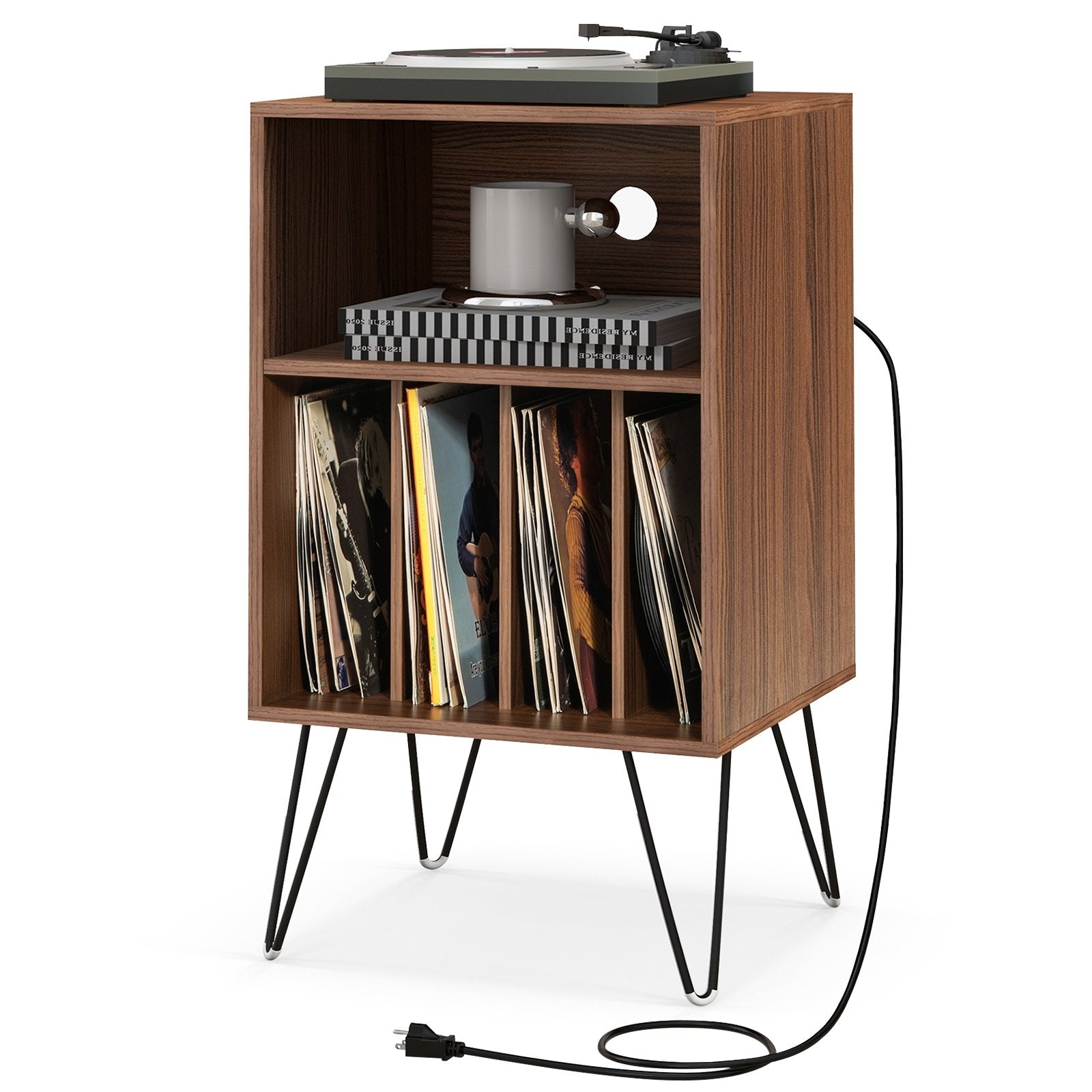 Record Player Stand with Charging Station for Living Room Bedroom, Walnut End & Side Tables   at Gallery Canada