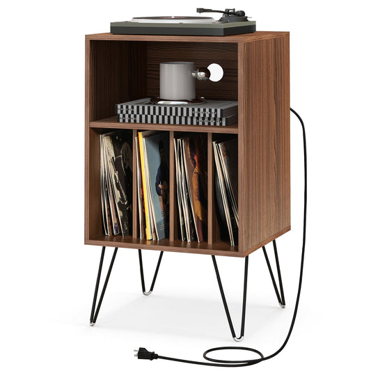 Record Player Stand with Charging Station for Living Room Bedroom, Walnut - Gallery Canada