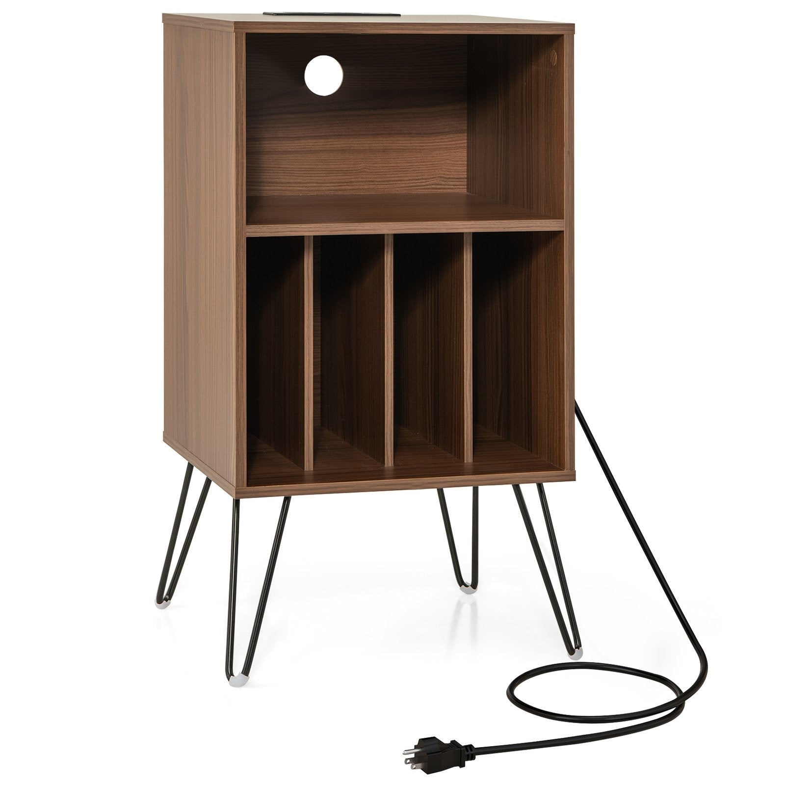 Record Player Stand with Charging Station for Living Room Bedroom, Walnut End & Side Tables   at Gallery Canada