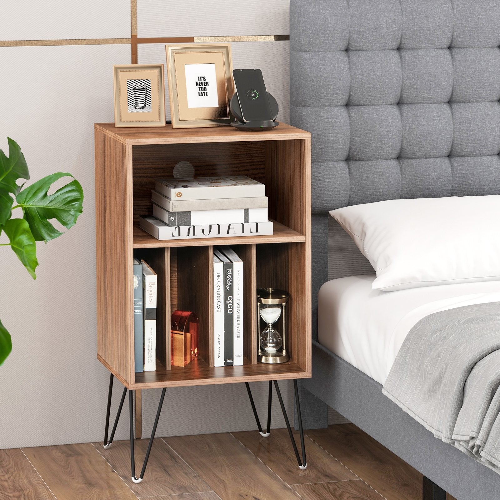 Record Player Stand with Charging Station for Living Room Bedroom, Walnut End & Side Tables   at Gallery Canada