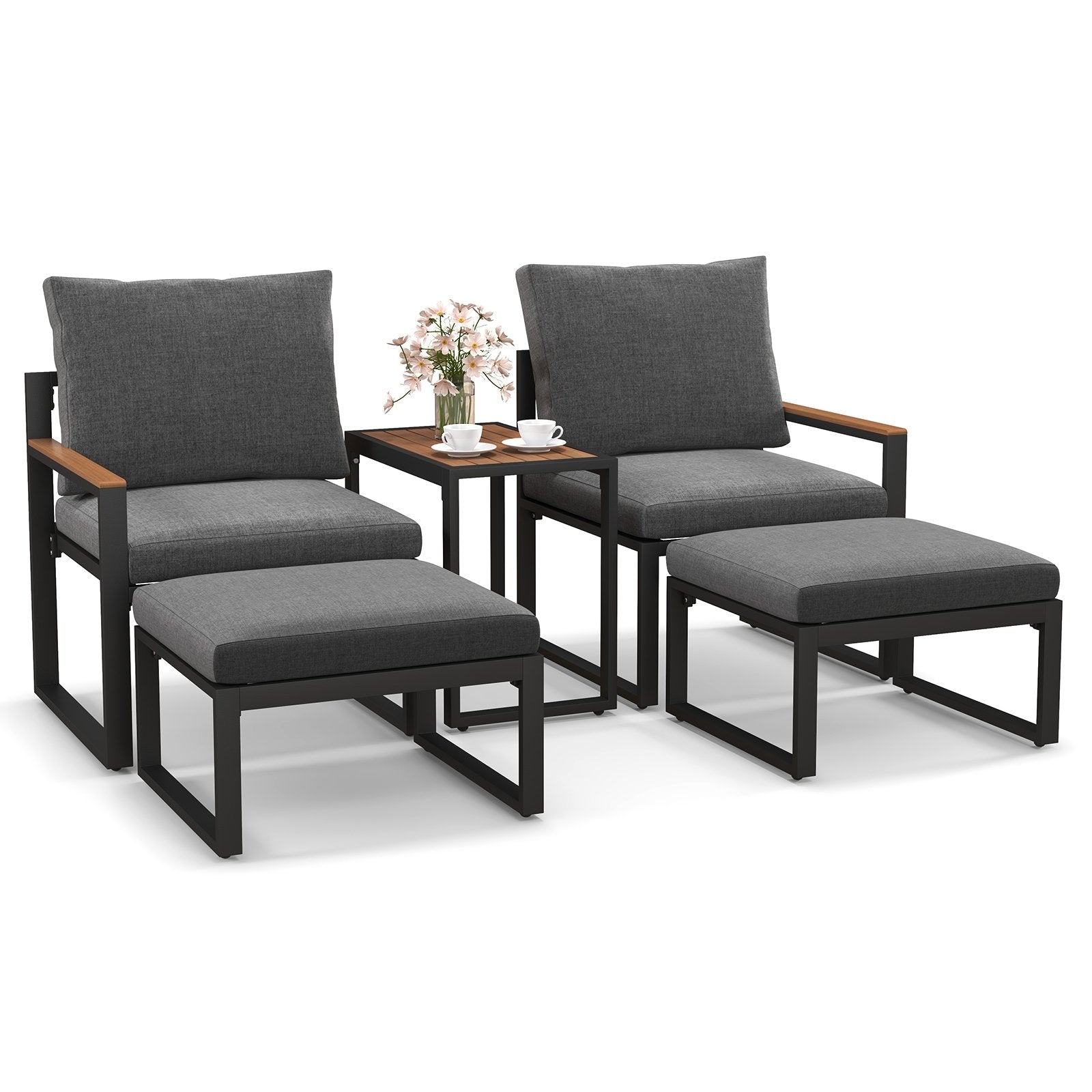 5 Pieces Aluminum Frame Weatherproof Outdoor Conversation Set with Soft Cushions, Gray Patio Conversation Sets   at Gallery Canada