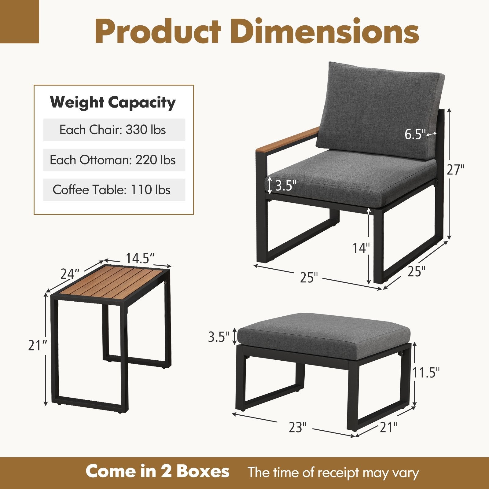 5 Pieces Aluminum Frame Weatherproof Outdoor Conversation Set with Soft Cushions, Gray Patio Conversation Sets   at Gallery Canada