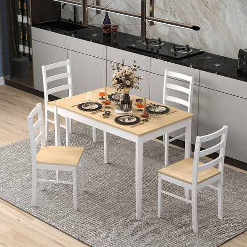 5-Piece Wooden Dining Set with Rectangular Table and 4 Chairs, Natural