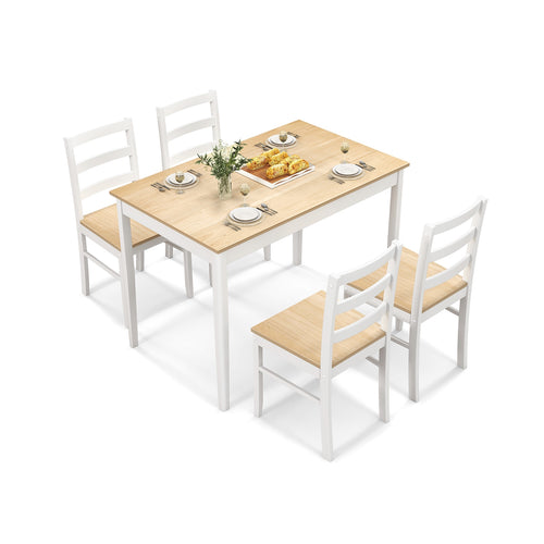 5-Piece Wooden Dining Set with Rectangular Table and 4 Chairs, Natural