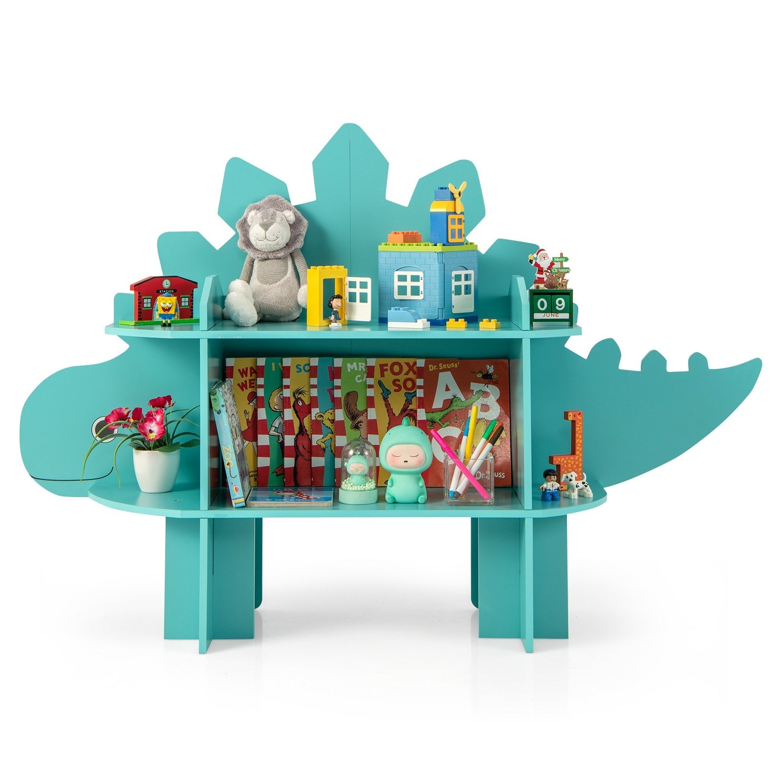 Kids Bookcase Shelf Toy Storage Organizer with Open Storage Shelves-Dinosaur, Green Kids Storage   at Gallery Canada