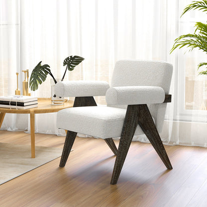 Upholstered Armchair with Natural Rubber Wood Legs and Sponge Padded Seat, White Accent Chairs   at Gallery Canada