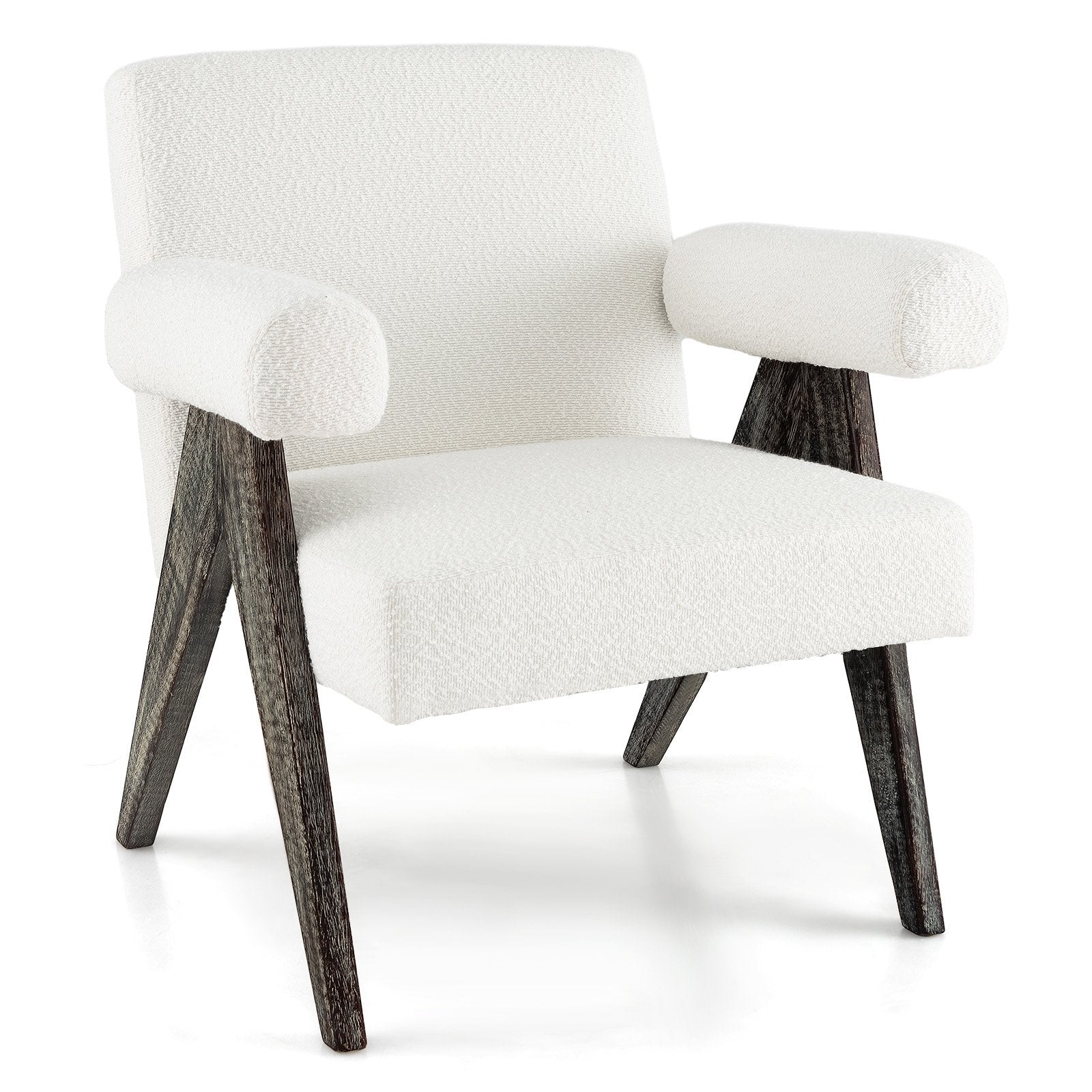 Upholstered Armchair with Natural Rubber Wood Legs and Sponge Padded Seat, White Accent Chairs   at Gallery Canada