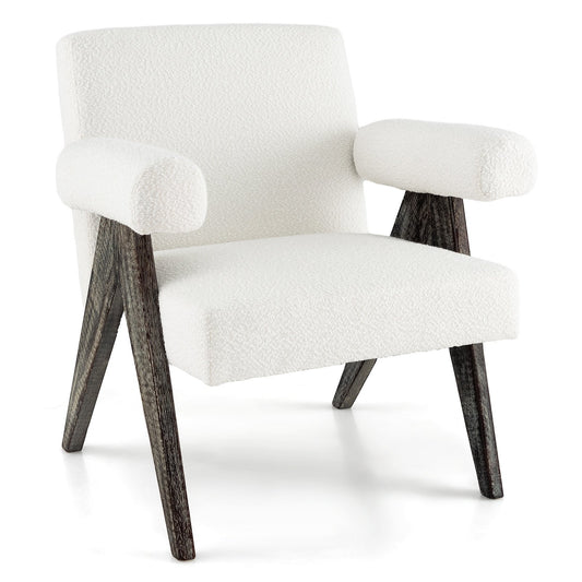 Upholstered Armchair with Natural Rubber Wood Legs and Sponge Padded Seat, White Accent Chairs   at Gallery Canada