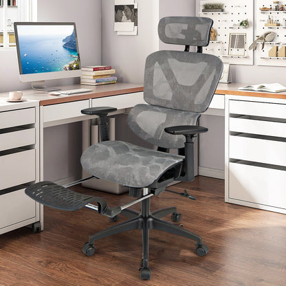 Mesh Office Chair with Tilting Backrest and Retractable Footrest, Gray Mesh Chairs   at Gallery Canada