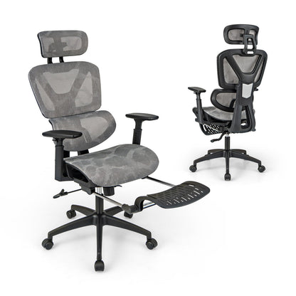 Mesh Office Chair with Tilting Backrest and Retractable Footrest, Gray Mesh Chairs   at Gallery Canada