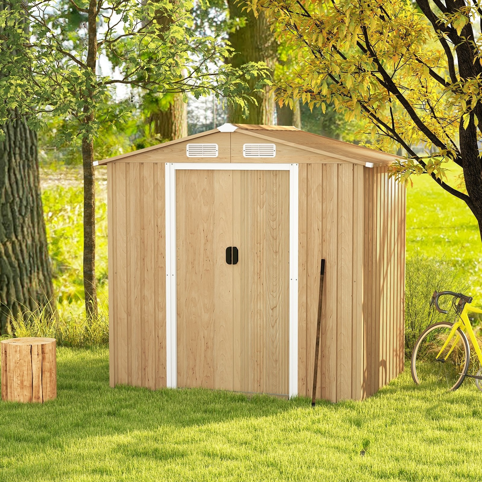 Weather Resistant Galvanized Steel Shed with Tilted Roof for Backyard Garden Patio Lawn, Natural Sheds & Outdoor Storage   at Gallery Canada