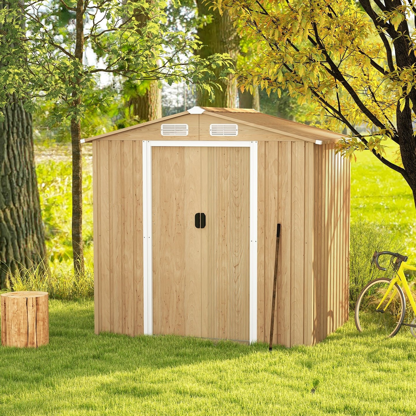 Weather Resistant Galvanized Steel Shed with Tilted Roof for Backyard Garden Patio Lawn, Natural Sheds & Outdoor Storage   at Gallery Canada