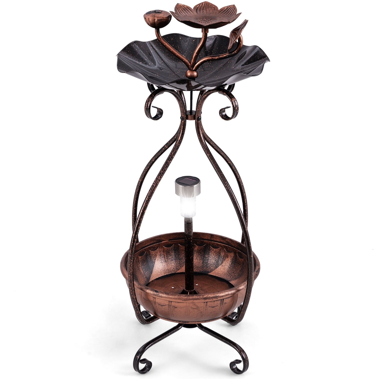 Solar Outdoor Bird Bath Feeder Combo with Flower Planter Pedestal and Solar Lights, Copper Pets   at Gallery Canada