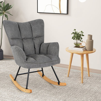 Linen Nursery Rocking Chair with High Backrest and Padded Armrests, Gray Floor Chairs   at Gallery Canada