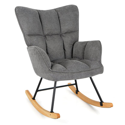 Linen Nursery Rocking Chair with High Backrest and Padded Armrests, Gray Floor Chairs   at Gallery Canada