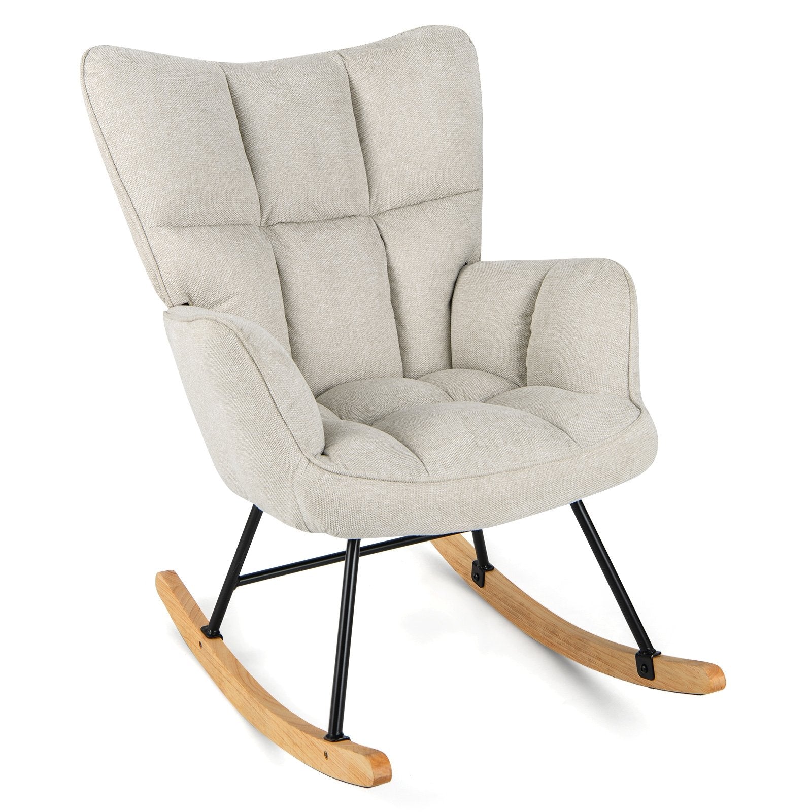 Linen Nursery Rocking Chair with High Backrest and Padded Armrests, White Floor Chairs   at Gallery Canada