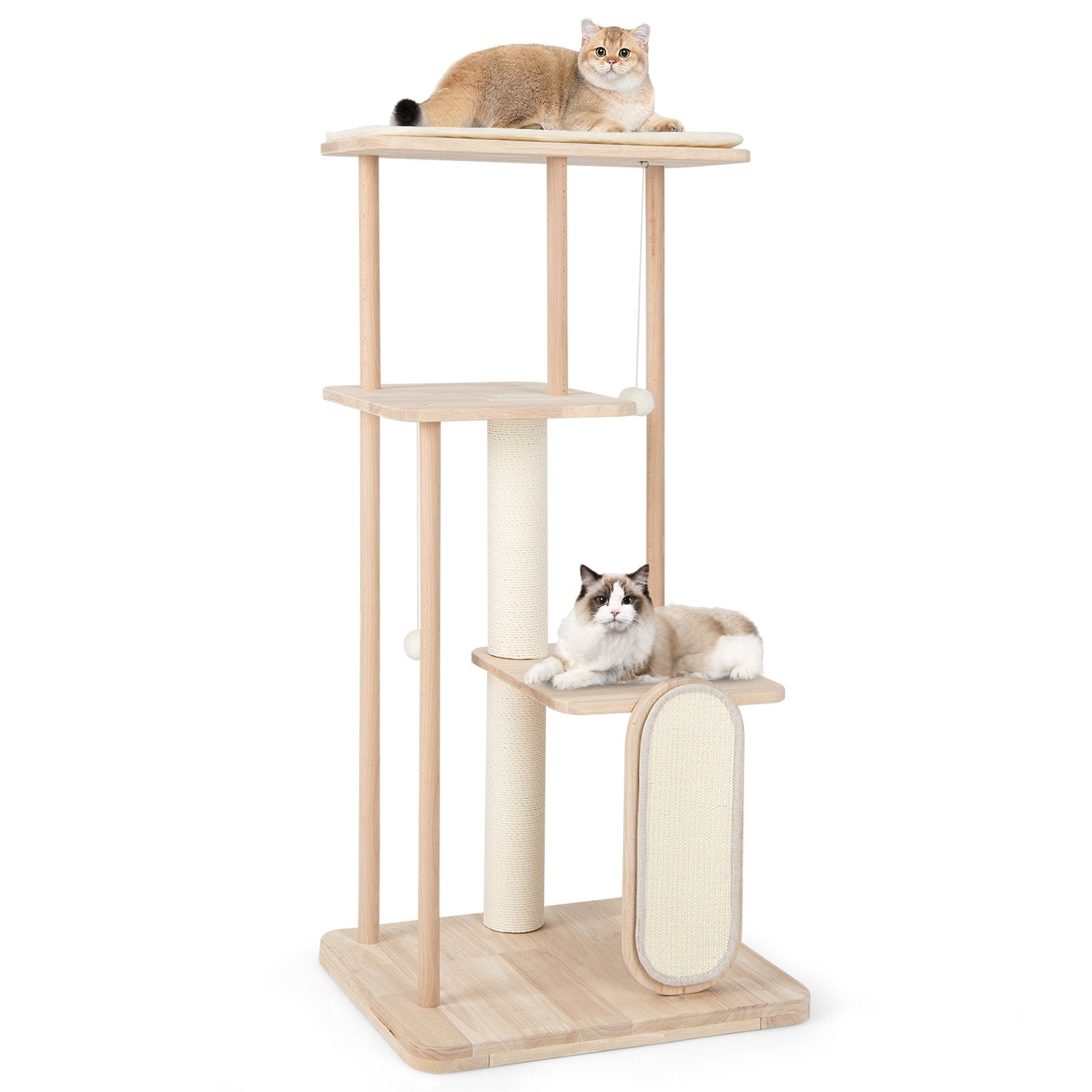 Wooden Multi-level Modern Cat Tower with Scratching Board and Post-50 inches, Beige Cat Trees Condos & Scratchers   at Gallery Canada