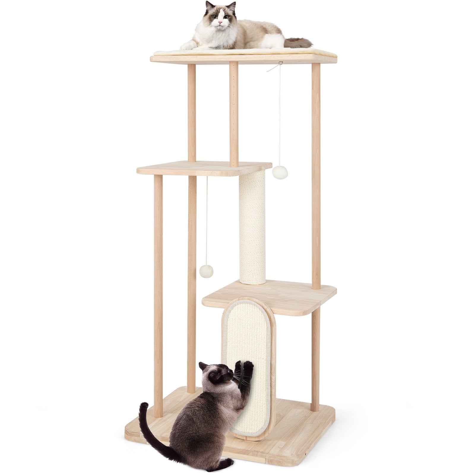 Wooden Multi-level Modern Cat Tower with Scratching Board and Post-50 inches, Beige Cat Trees Condos & Scratchers   at Gallery Canada