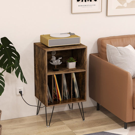 Record Player Stand with Charging Station for Living Room Bedroom, Rustic Brown End & Side Tables   at Gallery Canada