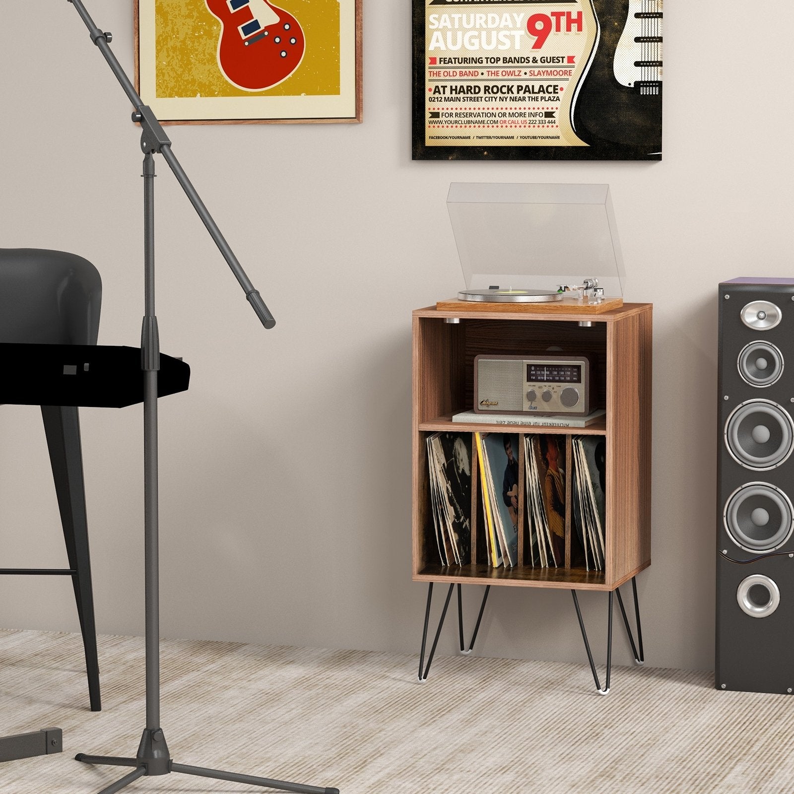 Record Player Stand with Charging Station for Living Room Bedroom, Rustic Brown End & Side Tables   at Gallery Canada