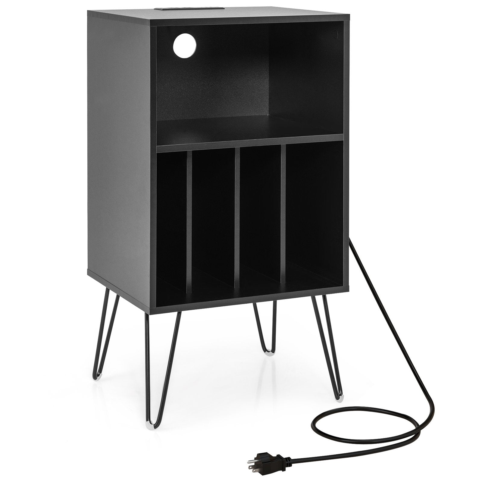 Record Player Stand with Charging Station for Living Room Bedroom, Black End & Side Tables   at Gallery Canada