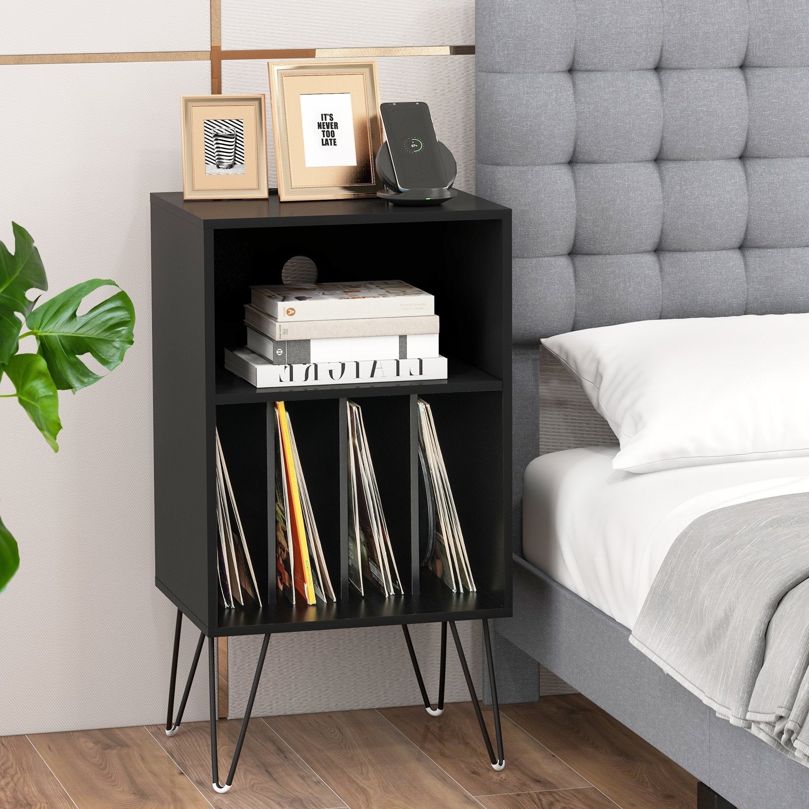 Record Player Stand with Charging Station for Living Room Bedroom, Black End & Side Tables   at Gallery Canada