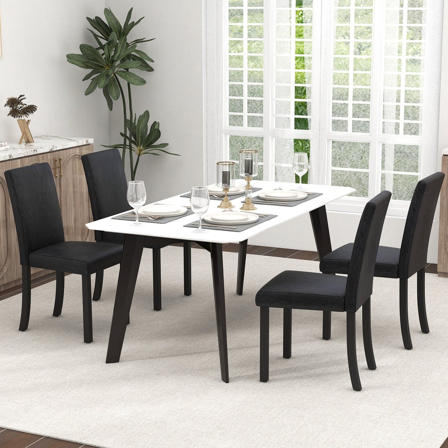 Dining Chair Set of 4 Upholstered Kitchen Dinette Chairs with Wood Frame, Black Dining Chairs   at Gallery Canada