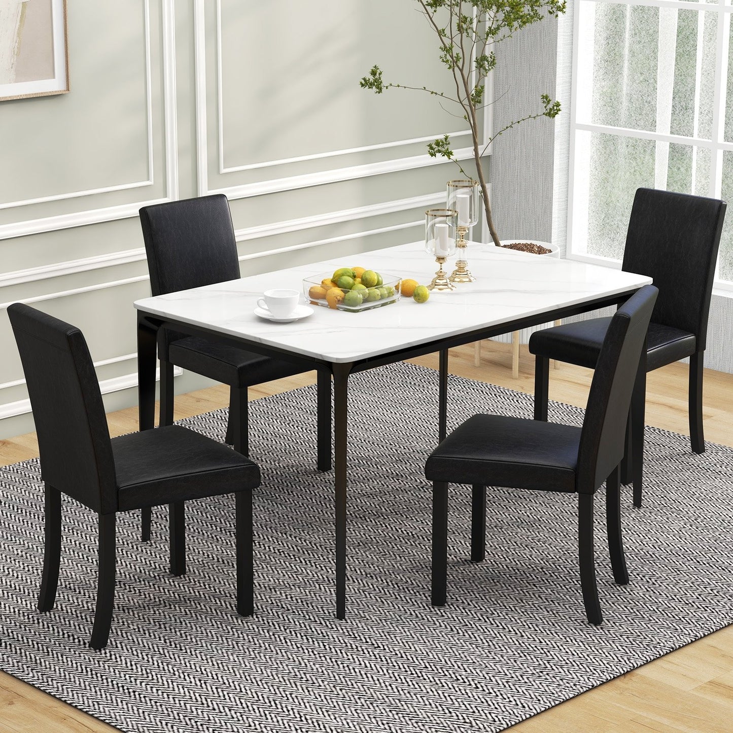 Dining Chair Set of 4 Upholstered Kitchen Dinette Chairs with Wood Frame, Black Dining Chairs   at Gallery Canada