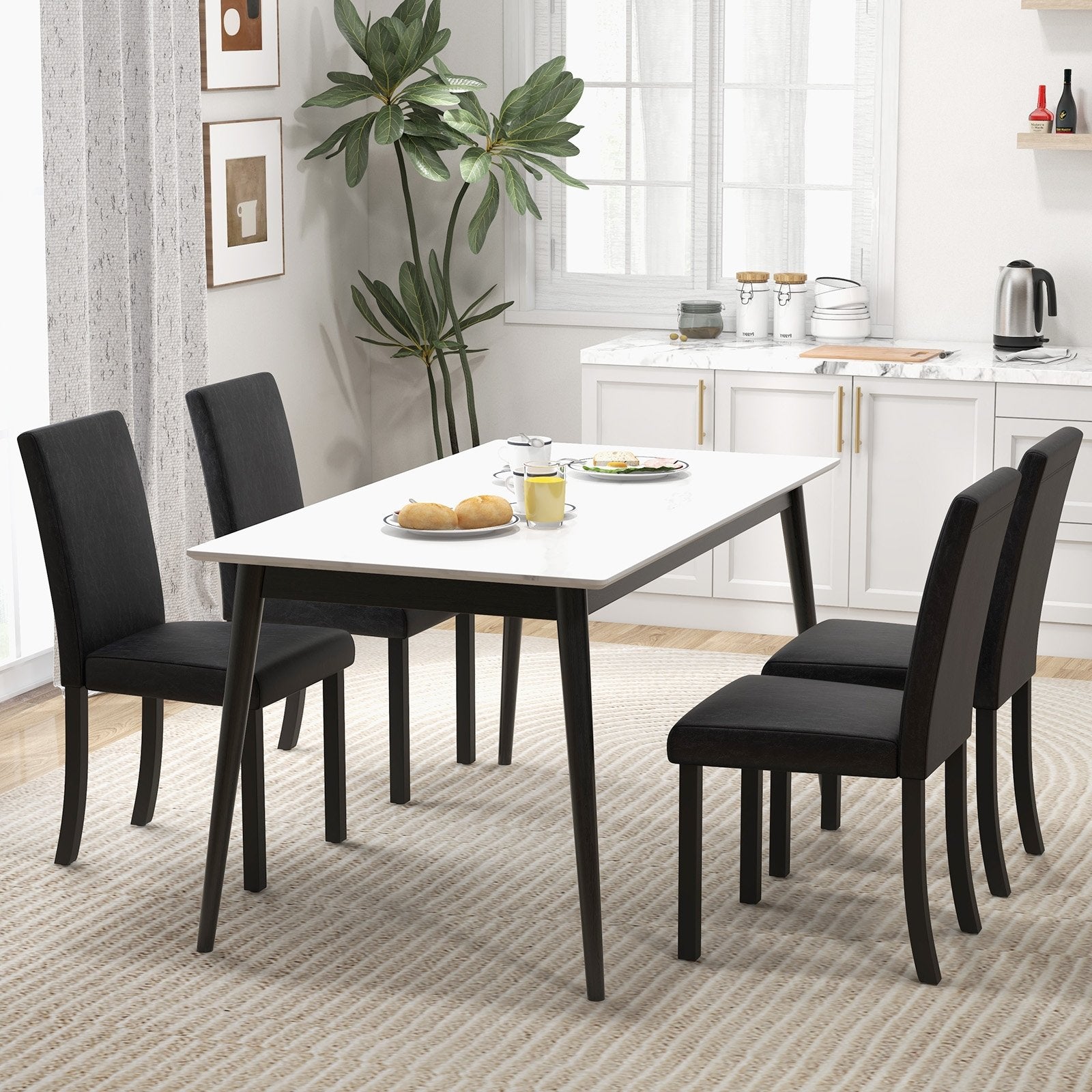 Dining Chair Set of 4 Upholstered Kitchen Dinette Chairs with Wood Frame, Black Dining Chairs   at Gallery Canada