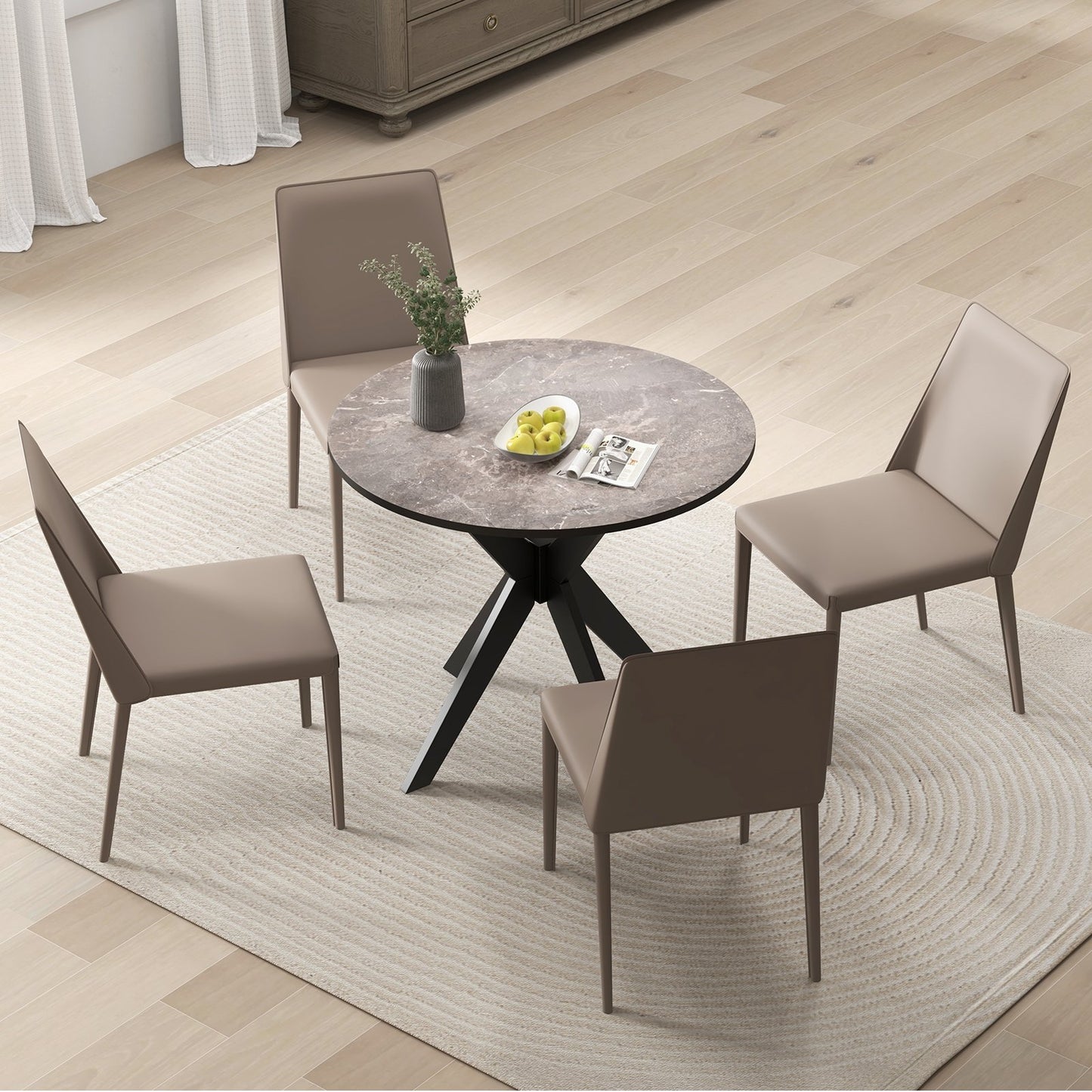 36-Inch Mid Century Modern Kitchen Table with Faux Marble Tabletop and Solid Rubber Wood Legs, Black Dining Tables   at Gallery Canada