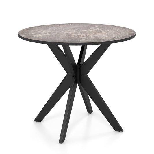 36-Inch Mid Century Modern Kitchen Table with Faux Marble Tabletop and Solid Rubber Wood Legs, Black - Gallery Canada