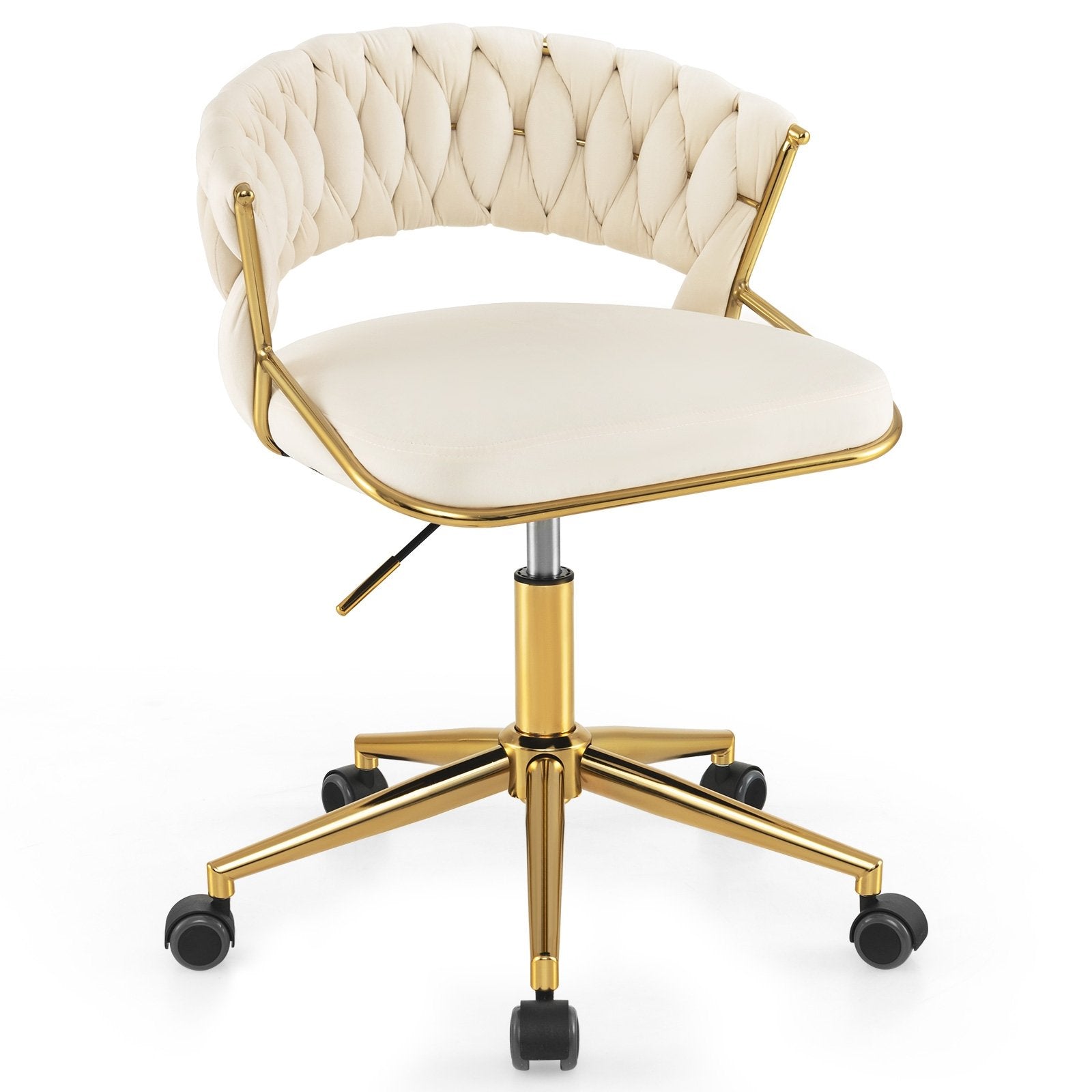 360° Height Adjustable Swivel Upholstered Desk Computer Chair with Hand-woven Back, Beige Armless Chairs   at Gallery Canada