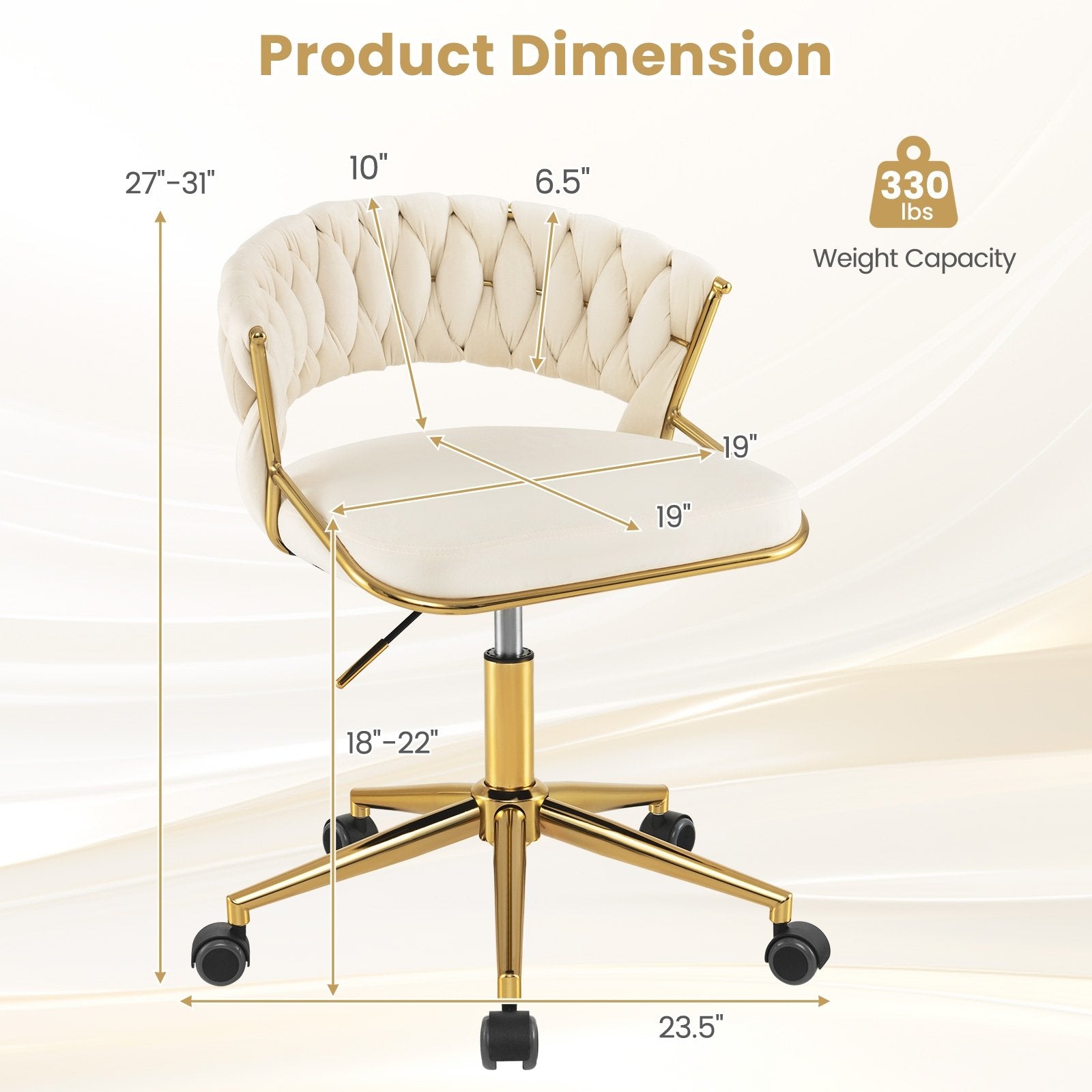 360° Height Adjustable Swivel Upholstered Desk Computer Chair with Hand-woven Back, Beige Armless Chairs   at Gallery Canada