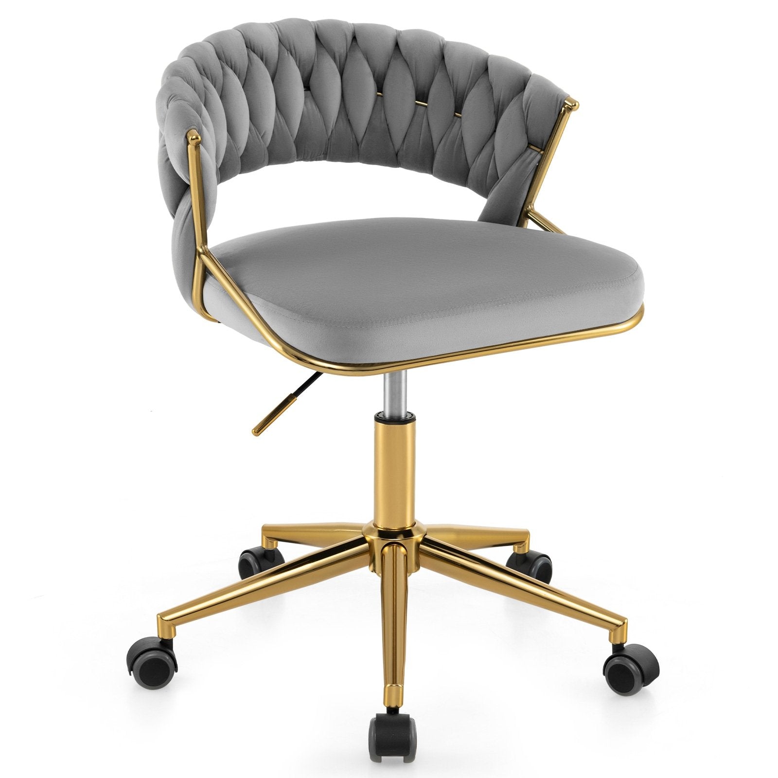 360° Height Adjustable Swivel Upholstered Desk Computer Chair with Hand-woven Back, Gray Armless Chairs   at Gallery Canada