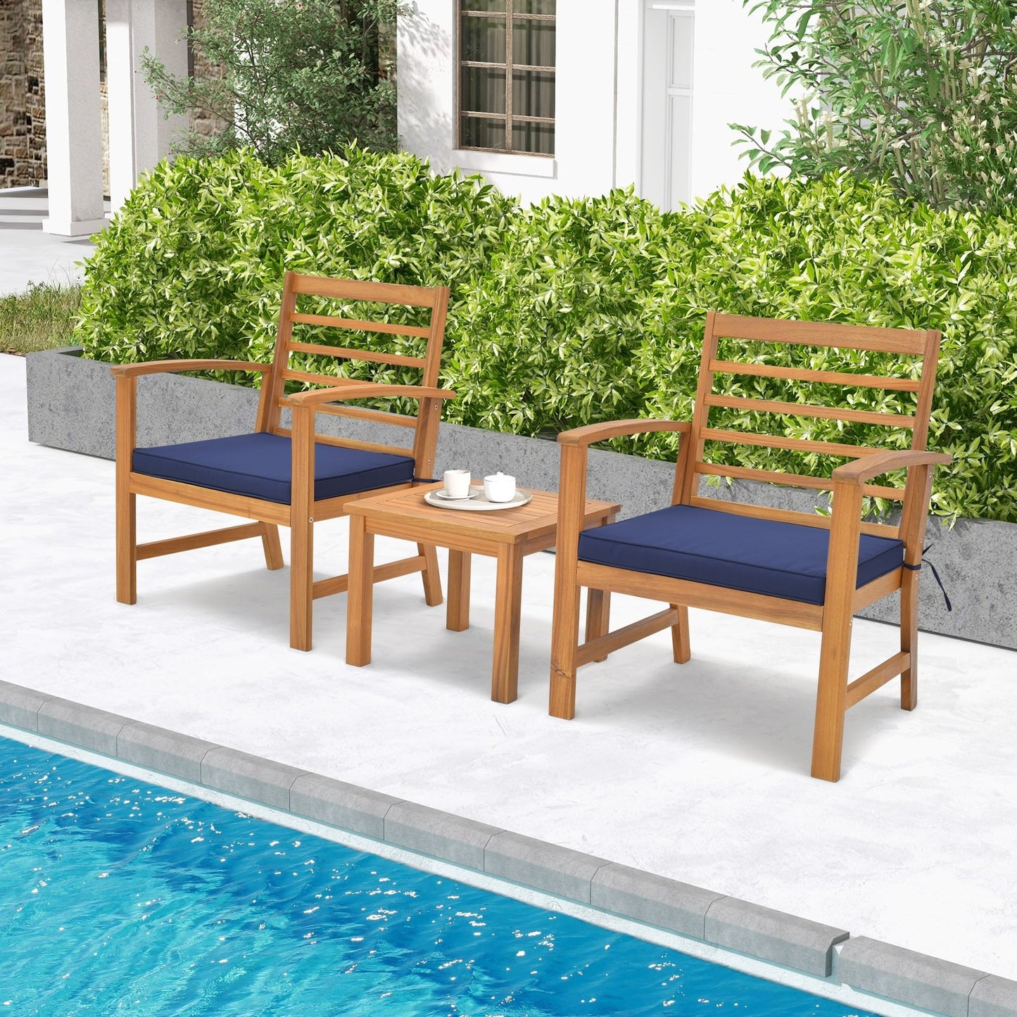 3 Pieces Outdoor Furniture Set with Soft Seat Cushions, Navy Patio Conversation Sets   at Gallery Canada