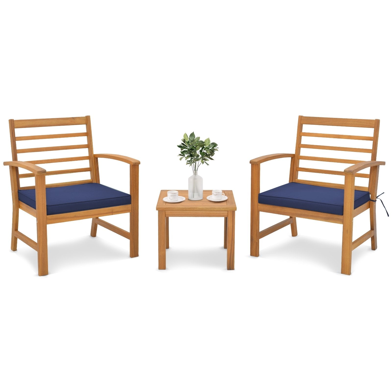 3 Pieces Outdoor Furniture Set with Soft Seat Cushions, Navy Patio Conversation Sets   at Gallery Canada