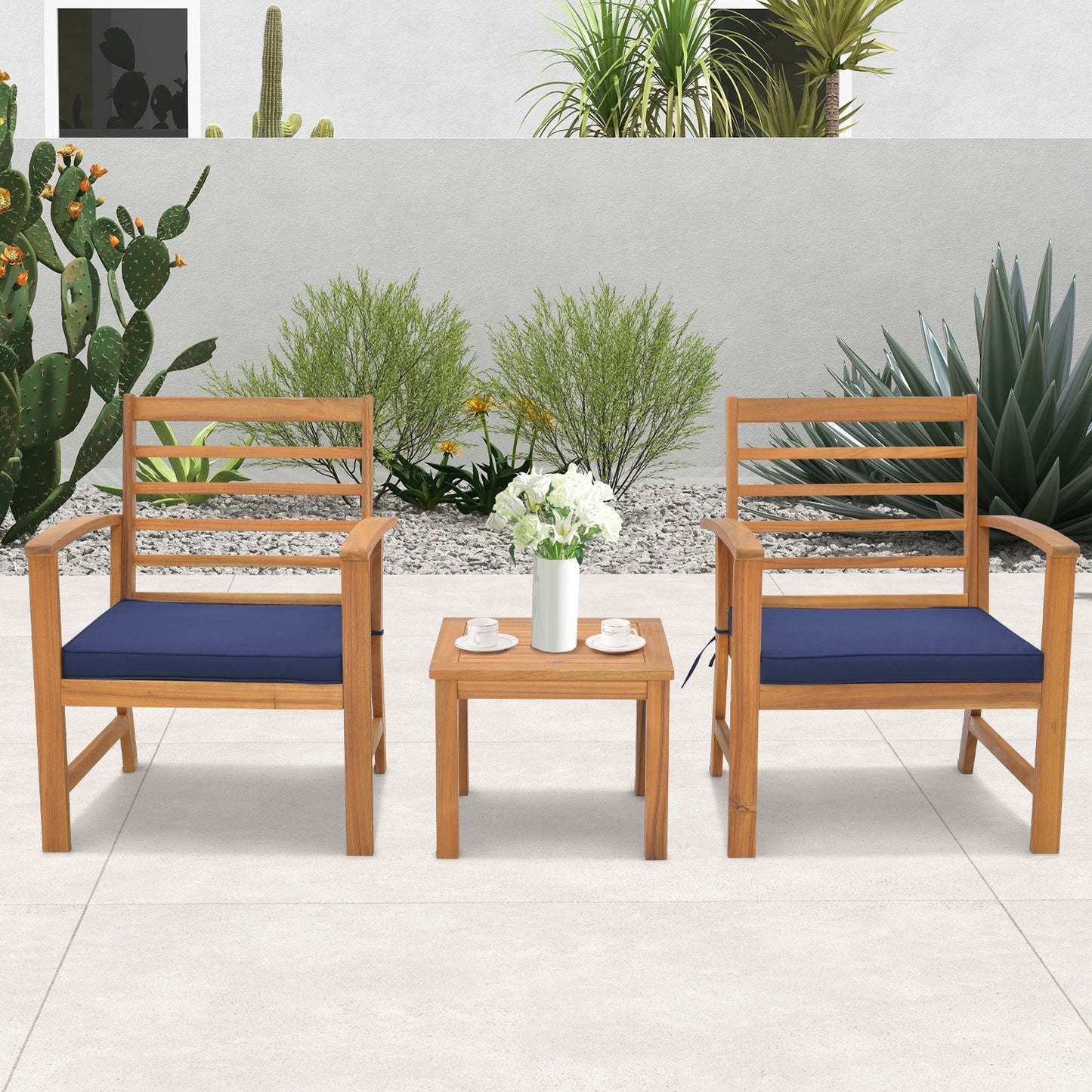 3 Pieces Outdoor Furniture Set with Soft Seat Cushions, Navy Patio Conversation Sets   at Gallery Canada