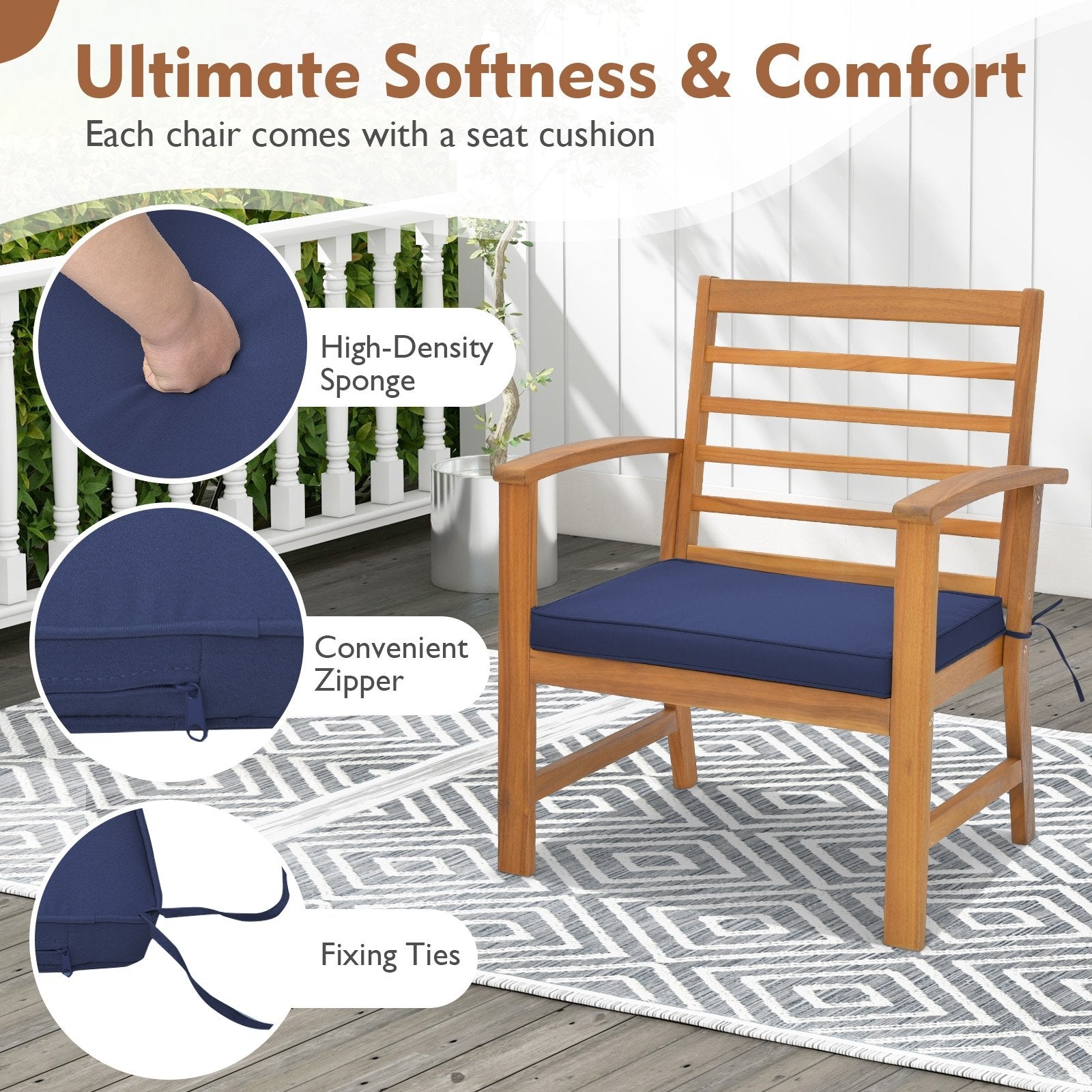 3 Pieces Outdoor Furniture Set with Soft Seat Cushions, Navy Patio Conversation Sets   at Gallery Canada