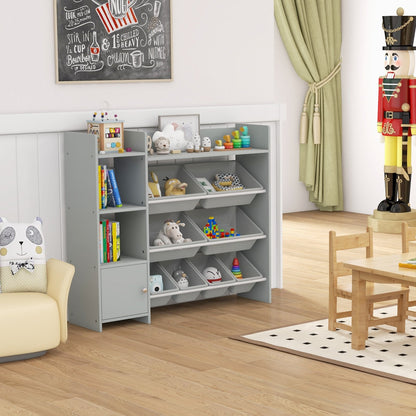 4-Tier Kids Bookshelf and Toy Storage Rack with 8 Toy Organizer Bins-Grey, Gray Kids Storage   at Gallery Canada