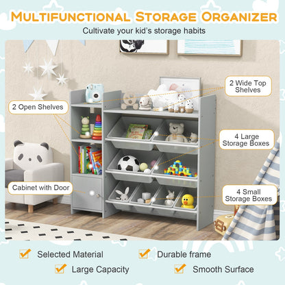 4-Tier Kids Bookshelf and Toy Storage Rack with 8 Toy Organizer Bins-Grey, Gray Kids Storage   at Gallery Canada