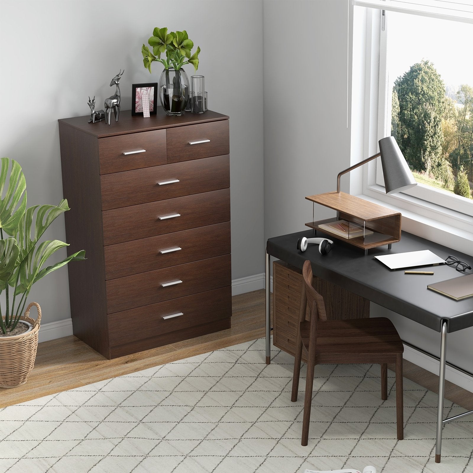 Wooden Chest of Drawers with Anti-toppling Device and Metal Handles, Espresso Cabinets & Chests   at Gallery Canada