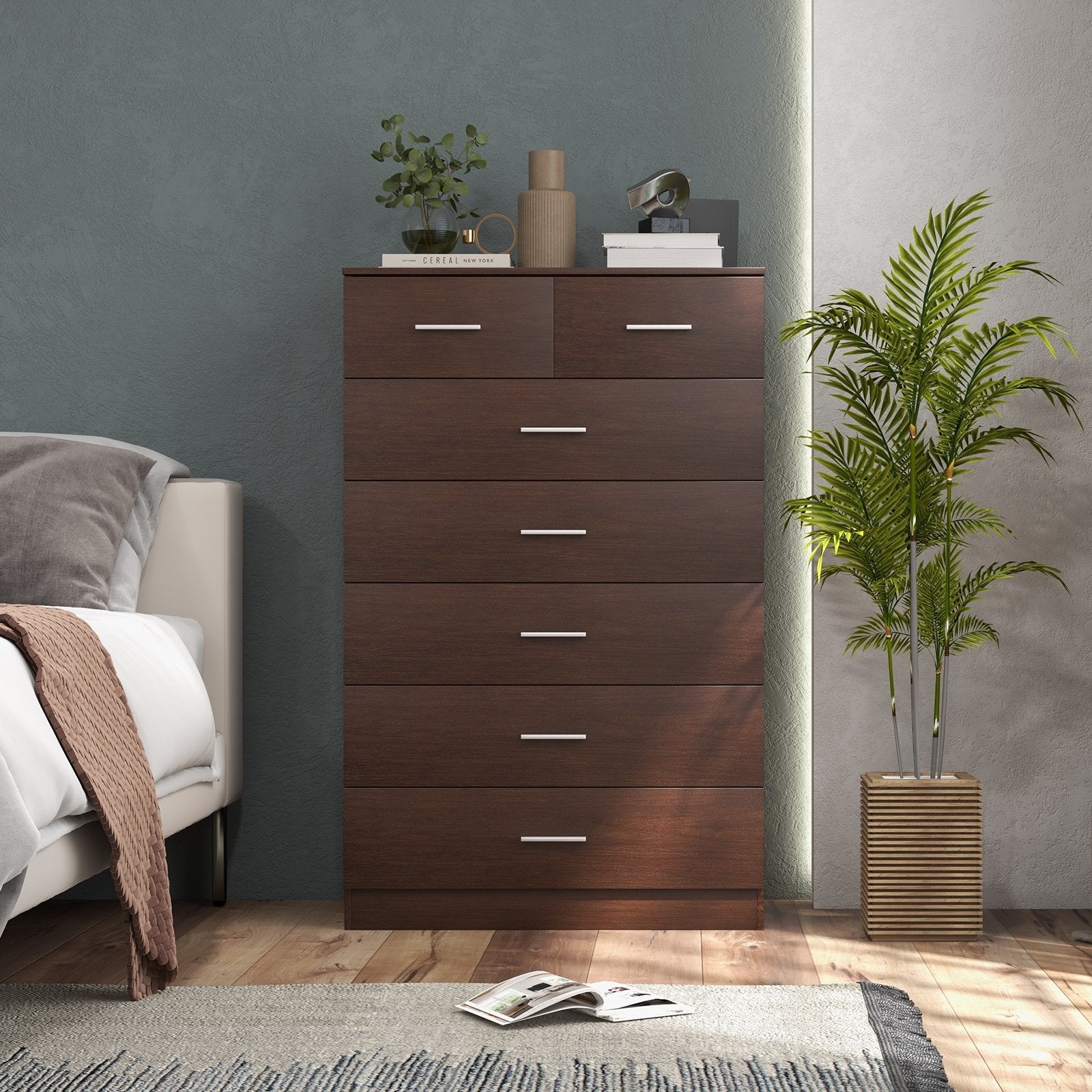 Wooden Chest of Drawers with Anti-toppling Device and Metal Handles, Espresso Cabinets & Chests   at Gallery Canada