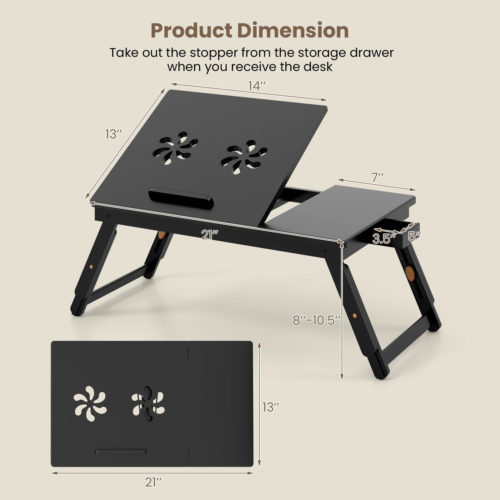 Adjustable Bamboo Laptop Desk with Tilting Top and Drawer, Brown Laptop Tables & Printer Stands   at Gallery Canada