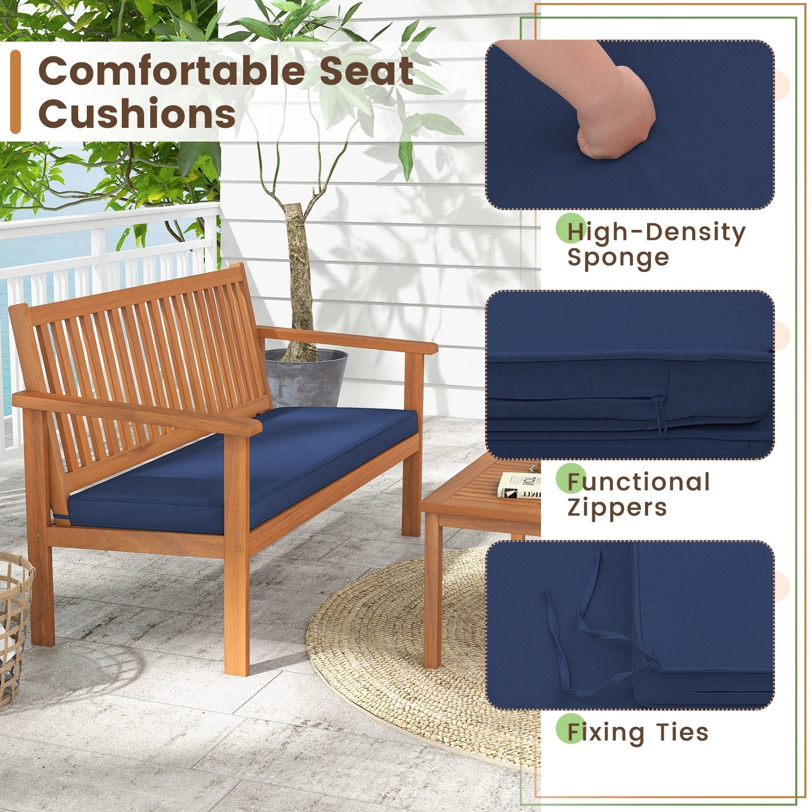 4 Piece Patio Wood Furniture Set Acacia Wood Sofa Set with Loveseat, Navy Patio Conversation Sets   at Gallery Canada